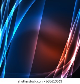 Energy lines, glowing waves in the dark, vector abstract background. Vector business or technology presentation design template, brochure or flyer pattern, or geometric web banner