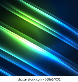 Líneas de energía, ondas brillantes en el fondo oscuro, vector abstracto. Plantilla de diseño de presentación de vocabulario o tecnología, patrón de folleto o volante, o banner web geométrico