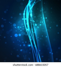 Energy lines, glowing waves in the dark, vector abstract background. Vector business or technology presentation design template, brochure or flyer pattern, or geometric web banner