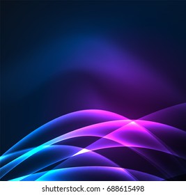 Energy lines, glowing waves in the dark, vector abstract background. Vector business or technology presentation design template, brochure or flyer pattern, or geometric web banner
