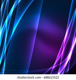 Energy lines, glowing waves in the dark, vector abstract background. Vector business or technology presentation design template, brochure or flyer pattern, or geometric web banner