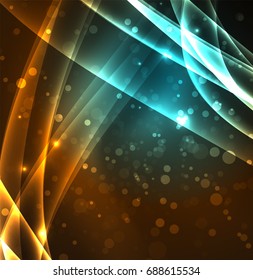 Energy lines, glowing waves in the dark, vector abstract background. Vector business or technology presentation design template, brochure or flyer pattern, or geometric web banner