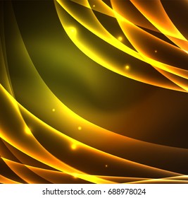 Energy lines, glowing waves in the dark, vector abstract background. Vector business or technology presentation design template, brochure or flyer pattern, or geometric web banner