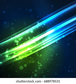 Energy lines, glowing waves in the dark, vector abstract background. Vector business or technology presentation design template, brochure or flyer pattern, or geometric web banner