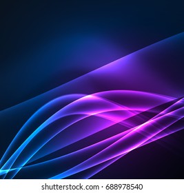 Líneas de energía, ondas brillantes en el fondo oscuro, vector abstracto. Plantilla de diseño de presentación de vocabulario o tecnología, patrón de folleto o volante, o banner web geométrico