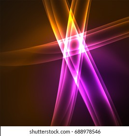 Energy lines, glowing waves in the dark, vector abstract background. Vector business or technology presentation design template, brochure or flyer pattern, or geometric web banner