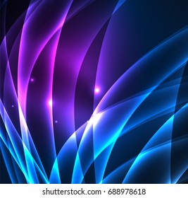 Energy lines, glowing waves in the dark, vector abstract background. Vector business or technology presentation design template, brochure or flyer pattern, or geometric web banner