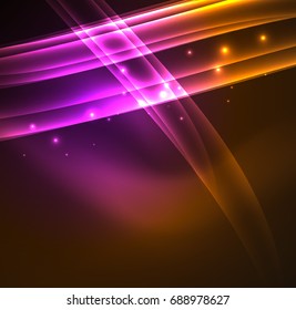 Líneas de energía, ondas brillantes en el fondo oscuro, vector abstracto. Plantilla de diseño de presentación de vocabulario o tecnología, patrón de folleto o volante, o banner web geométrico