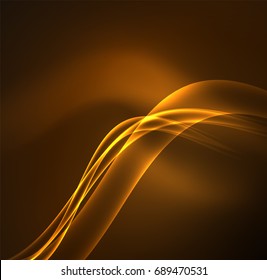 Líneas de energía, ondas brillantes en el fondo oscuro, vector abstracto. Plantilla de diseño de presentación de vocabulario o tecnología, patrón de folleto o volante, o banner web geométrico