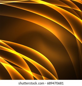Energy lines, glowing waves in the dark, vector abstract background. Vector business or technology presentation design template, brochure or flyer pattern, or geometric web banner