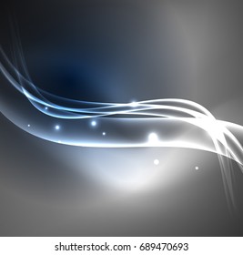 Líneas de energía, ondas brillantes en el fondo oscuro, vector abstracto. Plantilla de diseño de presentación de vocabulario o tecnología, patrón de folleto o volante, o banner web geométrico