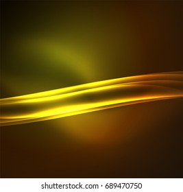Líneas de energía, ondas brillantes en el fondo oscuro, vector abstracto. Plantilla de diseño de presentación de vocabulario o tecnología, patrón de folleto o volante, o banner web geométrico