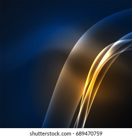 Energy lines, glowing waves in the dark, vector abstract background. Vector business or technology presentation design template, brochure or flyer pattern, or geometric web banner