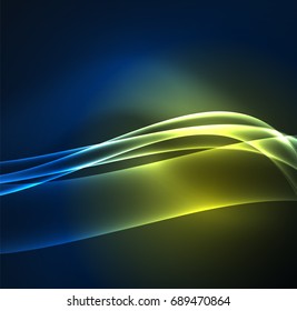 Energy lines, glowing waves in the dark, vector abstract background. Vector business or technology presentation design template, brochure or flyer pattern, or geometric web banner