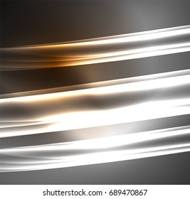 Energy lines, glowing waves in the dark, vector abstract background. Vector business or technology presentation design template, brochure or flyer pattern, or geometric web banner