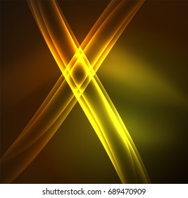 Energy lines, glowing waves in the dark, vector abstract background. Vector business or technology presentation design template, brochure or flyer pattern, or geometric web banner