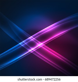 Energy lines, glowing waves in the dark, vector abstract background. Vector business or technology presentation design template, brochure or flyer pattern, or geometric web banner