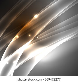 Energy lines, glowing waves in the dark, vector abstract background. Vector business or technology presentation design template, brochure or flyer pattern, or geometric web banner