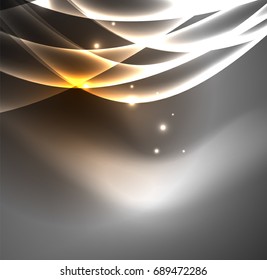Energy lines, glowing waves in the dark, vector abstract background. Vector business or technology presentation design template, brochure or flyer pattern, or geometric web banner
