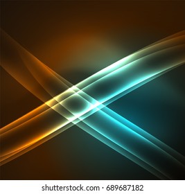 Energy lines, glowing waves in the dark, vector abstract background. Vector business or technology presentation design template, brochure or flyer pattern, or geometric web banner