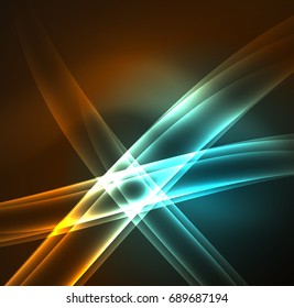 Energy lines, glowing waves in the dark, vector abstract background. Vector business or technology presentation design template, brochure or flyer pattern, or geometric web banner