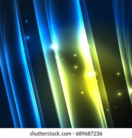 Líneas de energía, ondas brillantes en el fondo oscuro, vector abstracto. Plantilla de diseño de presentación de vocabulario o tecnología, patrón de folleto o volante, o banner web geométrico
