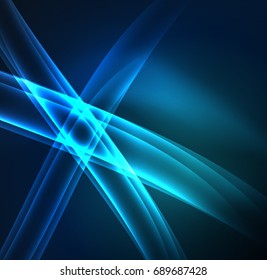 Energy lines, glowing waves in the dark, vector abstract background. Vector business or technology presentation design template, brochure or flyer pattern, or geometric web banner