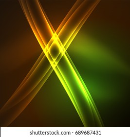 Energy lines, glowing waves in the dark, vector abstract background. Vector business or technology presentation design template, brochure or flyer pattern, or geometric web banner