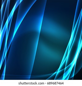 Líneas de energía, ondas brillantes en el fondo oscuro, vector abstracto. Plantilla de diseño de presentación de vocabulario o tecnología, patrón de folleto o volante, o banner web geométrico