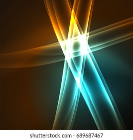 Energy lines, glowing waves in the dark, vector abstract background. Vector business or technology presentation design template, brochure or flyer pattern, or geometric web banner