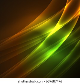 Energy lines, glowing waves in the dark, vector abstract background. Vector business or technology presentation design template, brochure or flyer pattern, or geometric web banner