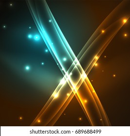 Energy lines, glowing waves in the dark, vector abstract background. Vector business or technology presentation design template, brochure or flyer pattern, or geometric web banner