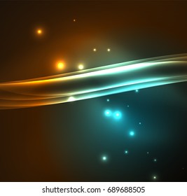 Energy lines, glowing waves in the dark, vector abstract background. Vector business or technology presentation design template, brochure or flyer pattern, or geometric web banner