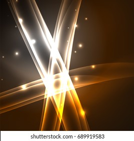 Energy lines, glowing waves in the dark, vector abstract background. Vector business or technology presentation design template, brochure or flyer pattern, or geometric web banner