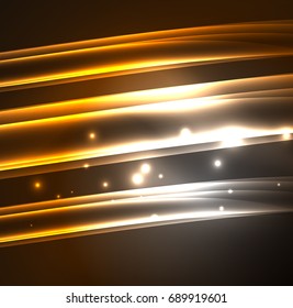 Energy lines, glowing waves in the dark, vector abstract background. Vector business or technology presentation design template, brochure or flyer pattern, or geometric web banner