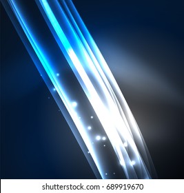 Energy lines, glowing waves in the dark, vector abstract background. Vector business or technology presentation design template, brochure or flyer pattern, or geometric web banner