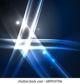 Energy lines, glowing waves in the dark, vector abstract background. Vector business or technology presentation design template, brochure or flyer pattern, or geometric web banner