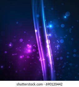 Líneas de energía, ondas brillantes en el fondo oscuro, vector abstracto. Plantilla de diseño de presentación de vocabulario o tecnología, patrón de folleto o volante, o banner web geométrico