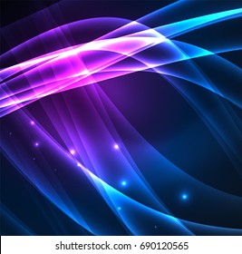 Energy lines, glowing waves in the dark, vector abstract background. Vector business or technology presentation design template, brochure or flyer pattern, or geometric web banner