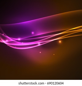 Energy lines, glowing waves in the dark, vector abstract background. Vector business or technology presentation design template, brochure or flyer pattern, or geometric web banner