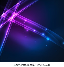 Energy lines, glowing waves in the dark, vector abstract background. Vector business or technology presentation design template, brochure or flyer pattern, or geometric web banner