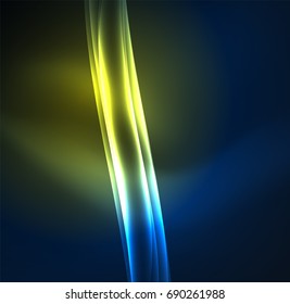 Líneas de energía, ondas brillantes en el fondo oscuro, vector abstracto. Plantilla de diseño de presentación de vocabulario o tecnología, patrón de folleto o volante, o banner web geométrico