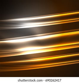 Líneas de energía, ondas brillantes en el fondo oscuro, vector abstracto. Plantilla de diseño de presentación de vocabulario o tecnología, patrón de folleto o volante, o banner web geométrico