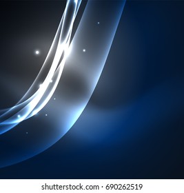 Energy lines, glowing waves in the dark, vector abstract background. Vector business or technology presentation design template, brochure or flyer pattern, or geometric web banner
