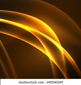 Líneas de energía, ondas brillantes en el fondo oscuro, vector abstracto. Plantilla de diseño de presentación de vocabulario o tecnología, patrón de folleto o volante, o banner web geométrico