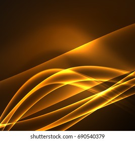 Energy lines, glowing waves in the dark, vector abstract background. Vector business or technology presentation design template, brochure or flyer pattern, or geometric web banner