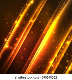 Líneas de energía, ondas brillantes en el fondo oscuro, vector abstracto. Plantilla de diseño de presentación de vocabulario o tecnología, patrón de folleto o volante, o banner web geométrico