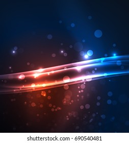 Energy lines, glowing waves in the dark, vector abstract background. Vector business or technology presentation design template, brochure or flyer pattern, or geometric web banner