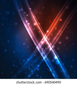 Energy lines, glowing waves in the dark, vector abstract background. Vector business or technology presentation design template, brochure or flyer pattern, or geometric web banner