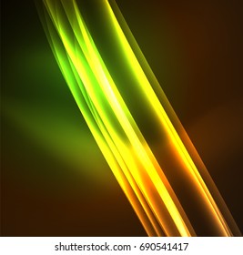 Energy lines, glowing waves in the dark, vector abstract background. Vector business or technology presentation design template, brochure or flyer pattern, or geometric web banner
